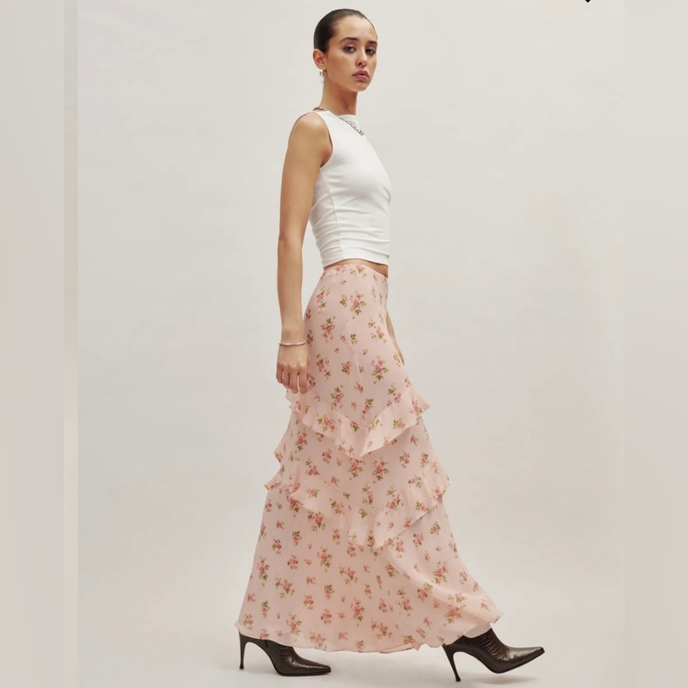Reformation Olympia ruffle long skirt size 0 rare and sold out BNWT
